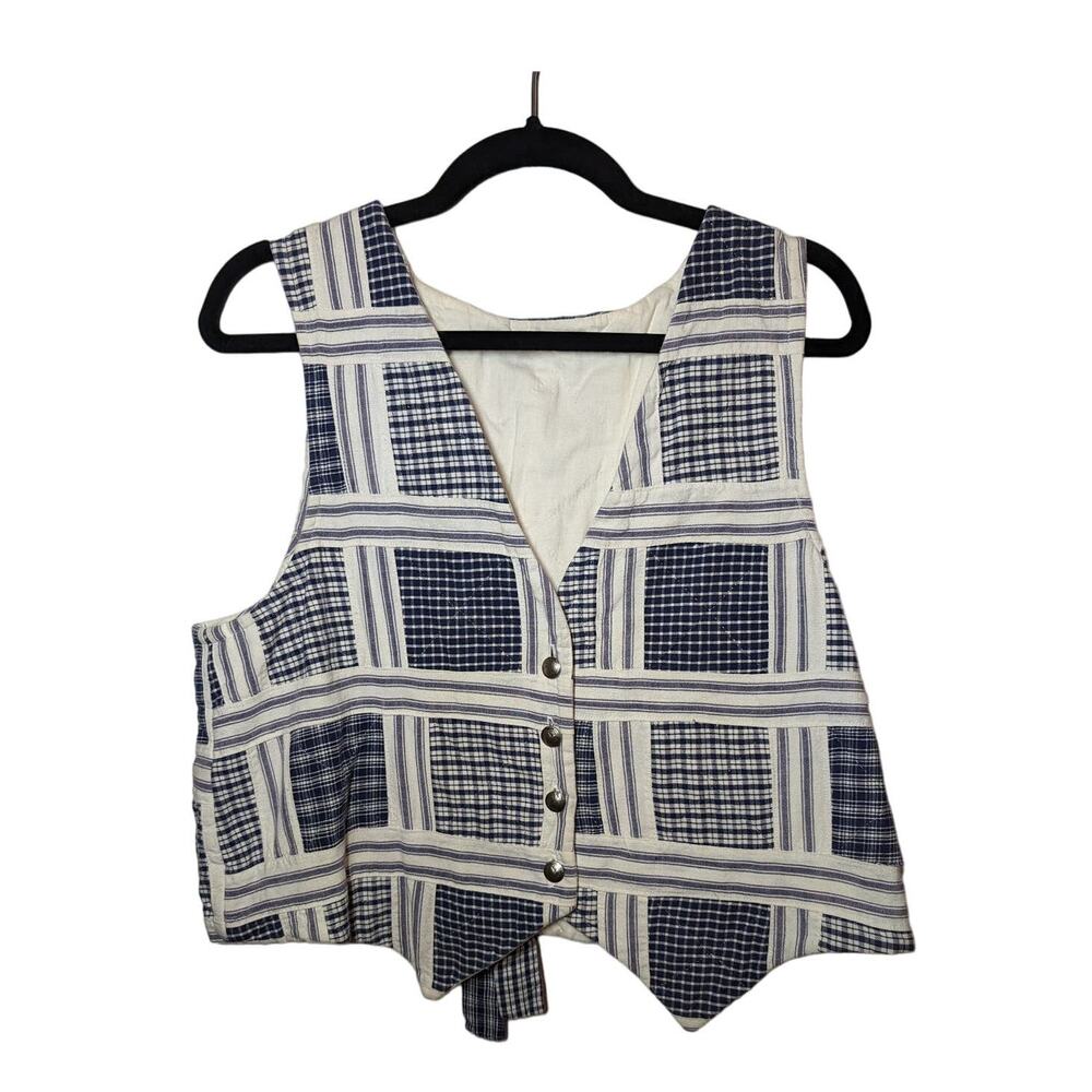 Vintage Handmade Quilted Blue Button-up Vest